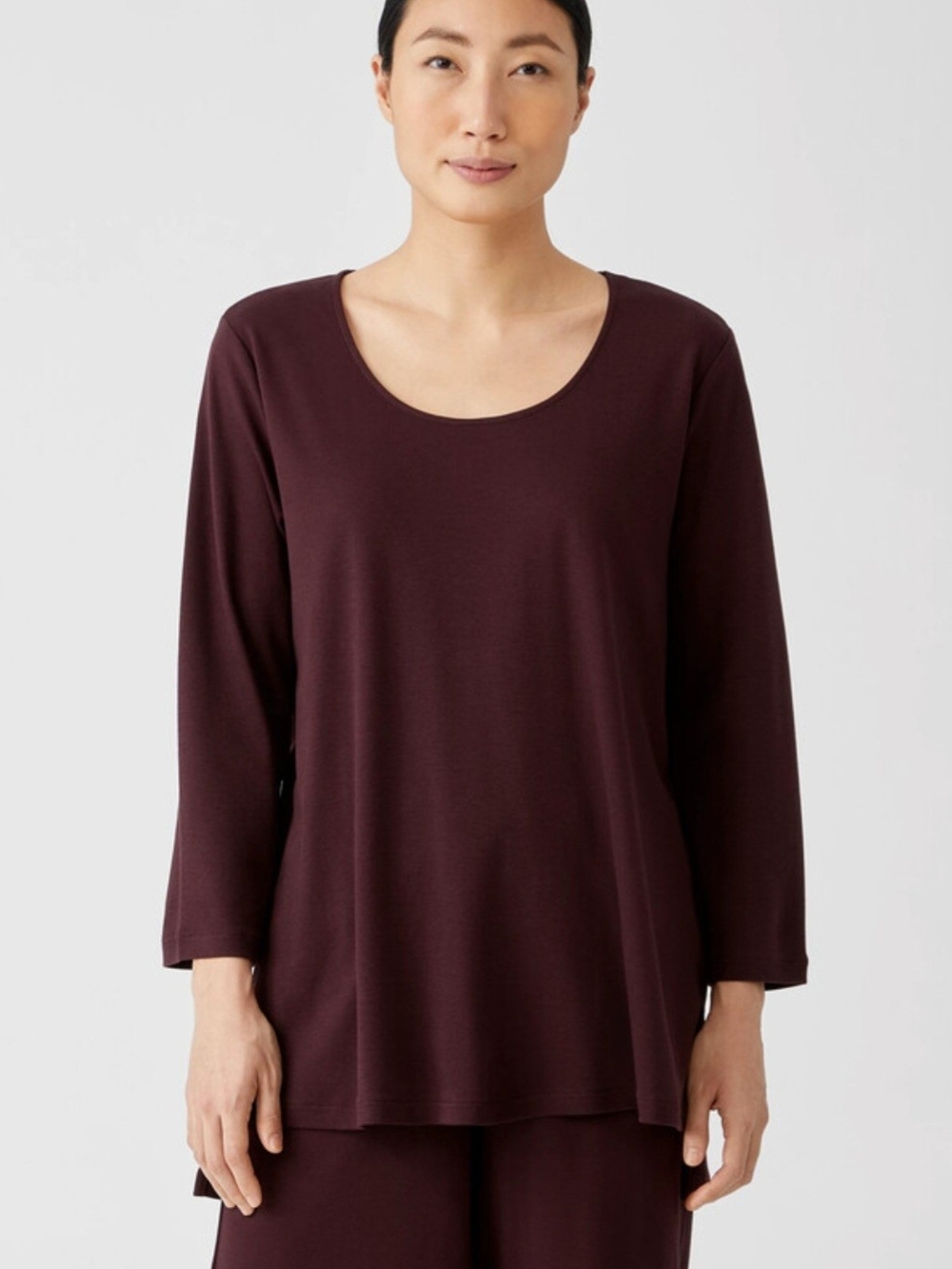 O Eileen Fisher Organic Cotton 3/4 Sleeve Top - Plum XL